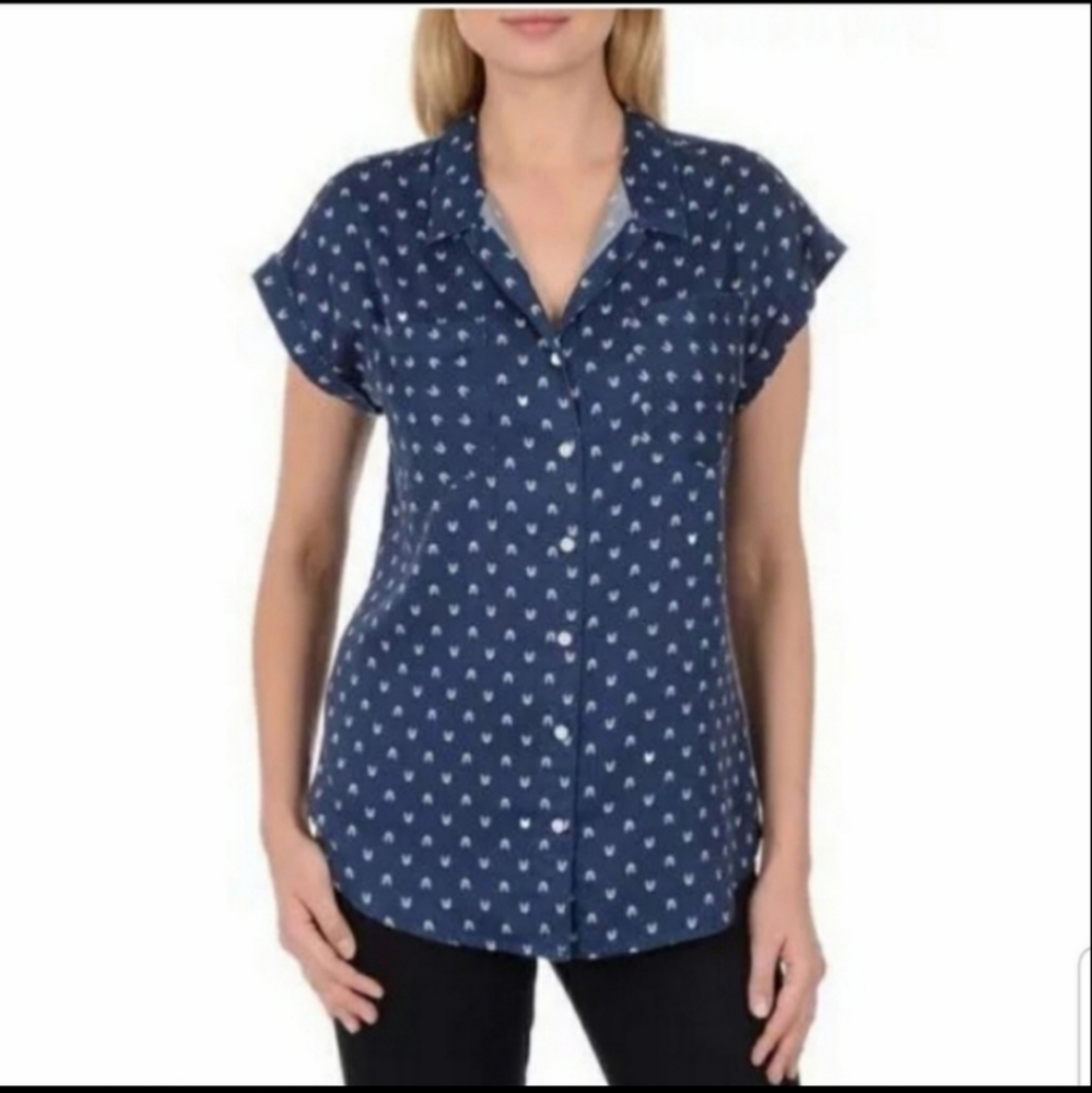 JACHS Girlfriend Navy Blue Button Down Shirt